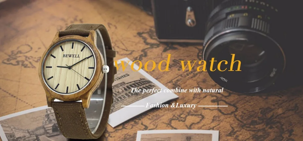 BEWELL модные и повседневные мужские деревянные часы с тканевым ремешком водонепроницаемые наручные часы с коробкой 134A