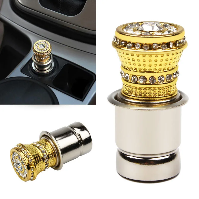 JXLCLYL Luxury Crystal Rhinestone Bling Car Iron 12V Cigarette Lighter Golden