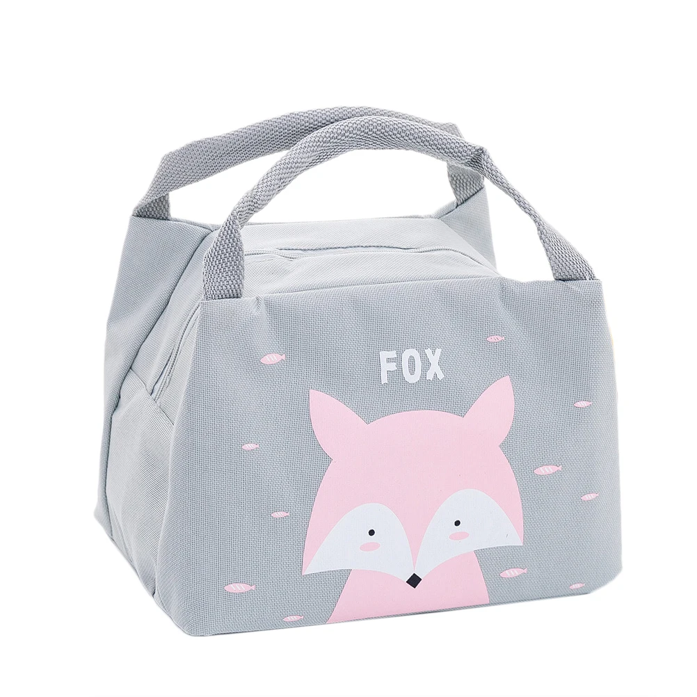 Милый мультяшный ланч-мешок для женщин, девочек, детей, Термоизолированный Ланч-бокс, сумка для еды, пикника, сумка для бутылки молока - Цвет: Серый
