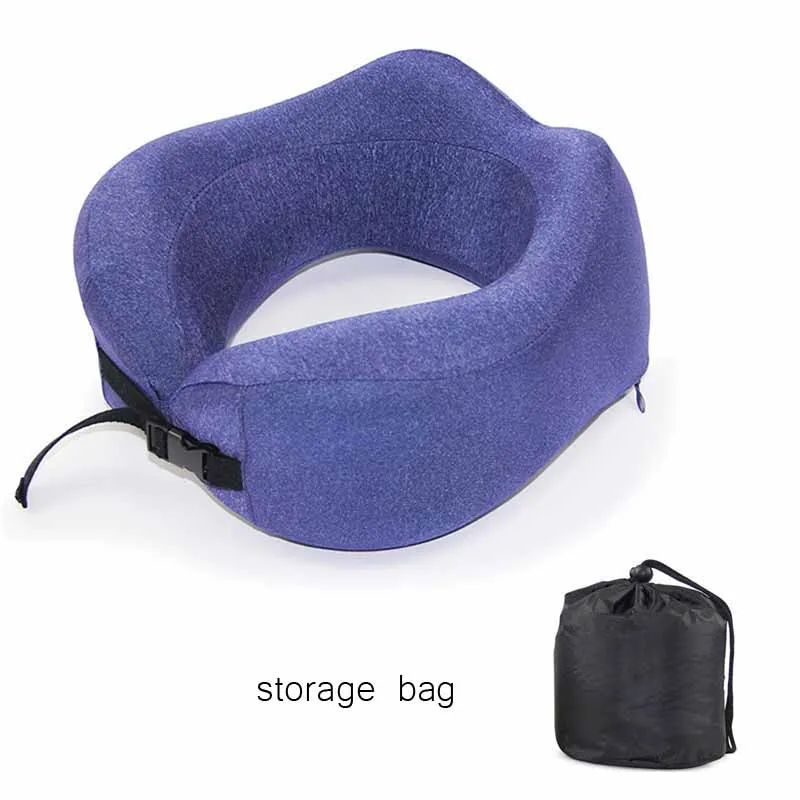 Новые u-образные подушки для шеи из пены с эффектом памяти, мягкие медленные подушки для путешествий, однотонный шейный затылочный медицинский постельные принадлежности, Прямая поставка - Цвет: navy storage bag