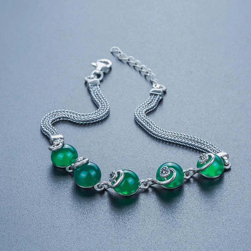 EDI 925 Sterling Silver Gemstone Bracelet For Women Natural Chalcedony Thai Silver Fine Jewelry Gifts