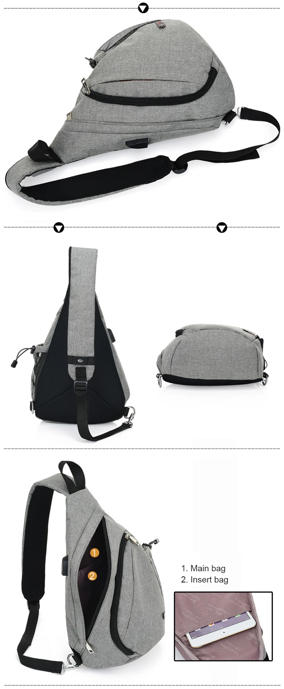 Mens Chest Bag Crossbody Shoulder Bags Women Bagpack Male Messenger Back Packs Cross Body USB Charging Business School Sac Bolsa (14)