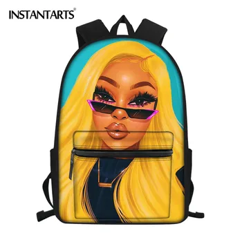 

INSTANTARTS Teenager Girl School Bag Fashion Black Art African Girl Pattern Women Travel Backpack High Mochila Shoulder Book Bag