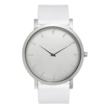 

316L Stainless Steel Watches GL20 Watch. Genuine Leather Simple Wrist Watch Silver Case White Watchband