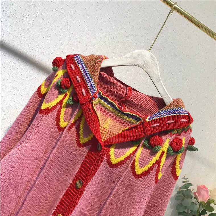 Японский женский свитер Осень Зима хлопок вязаный женский свитер и кардиганы с цветочным принтом