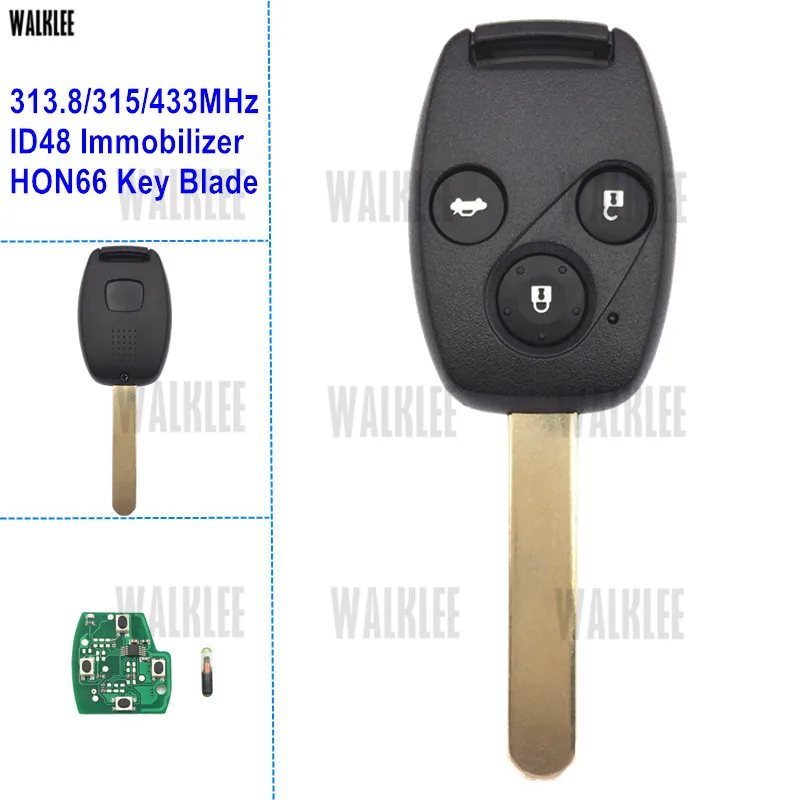 WALKLEE Новый дистанционный ключ с ID48 подходит для Honda CR V Accord элемент HR Fit City Odyssey Civic