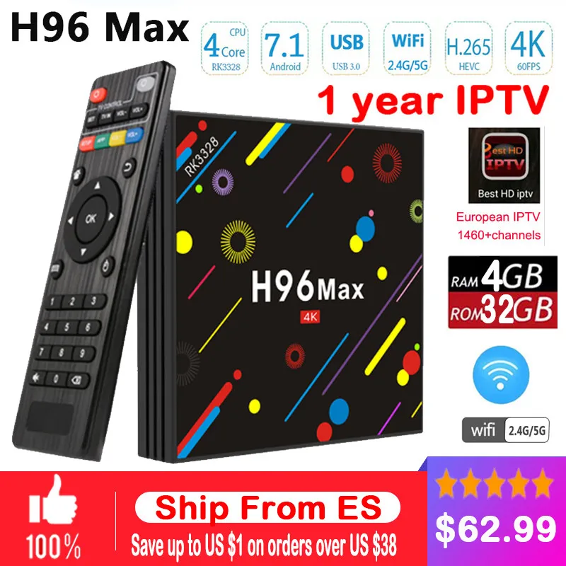 

h96 pro h2 4g 32g Smart TV Box Android 7.1 Rockchip RK3328 Quad-core Wifi 4K H.265 h96 media player h96pro tv top box Europ iptv