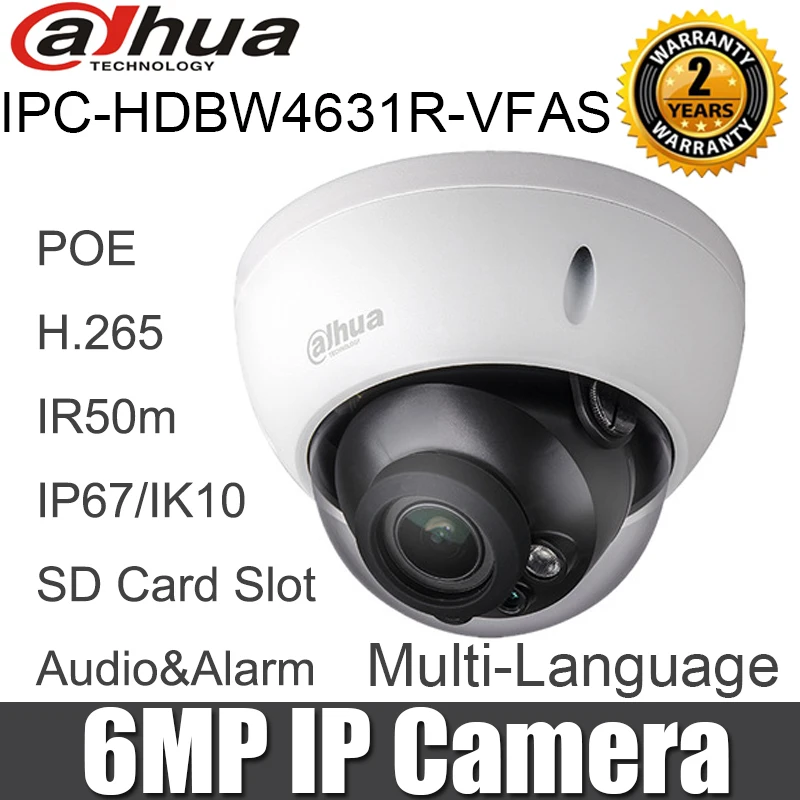 Dahua IPC HDBW4631R VFAS 6MP IP камера купольная POE 2 7 13 5 мм ручной зум объектив слот для sd карты