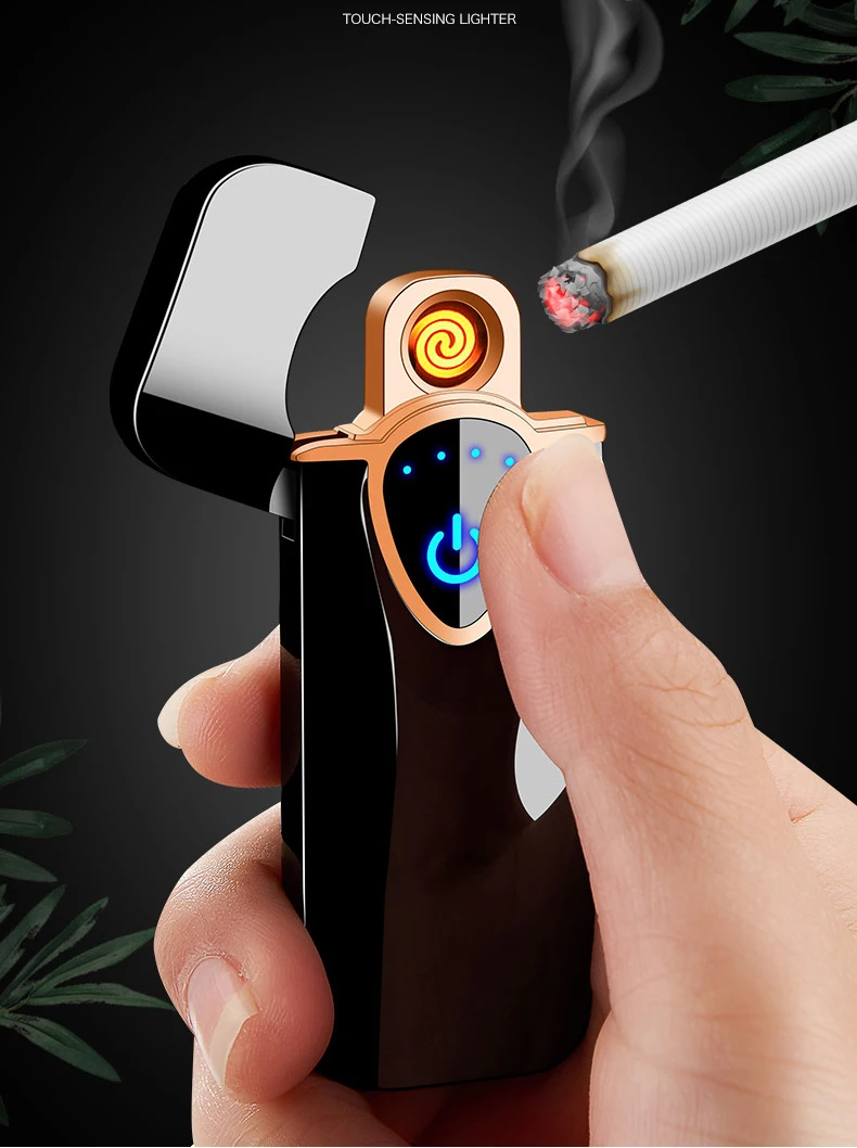 Металлическая электрическая зажигалка с сенсорным распознаванием отпечатков пальцев USB зажигалки для сигарет двухсторонняя электрическая нагревательная проволока перезаряжаемая зажигалка