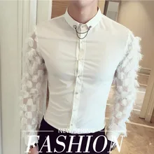 Горячая новинка мужская белая рубашка модная индивидуальная рубашка с длинными рукавами с вырезом Однотонная рубашка певица костюм для ночного клуба