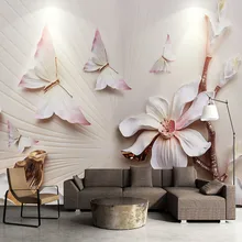 3D настенная бумага современная мода Рельефный цветок магнолии Цветная Бабочка фотообои для гостиной ТВ диван спальня настенная бумага
