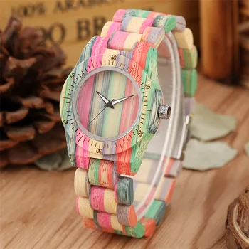 

Minimalist Rainbow Colors Women's Watch Full Bamboo Wooden Bangle Ladies Wristwatch Quartz Gifts Women Watches Top Brand Luxury
