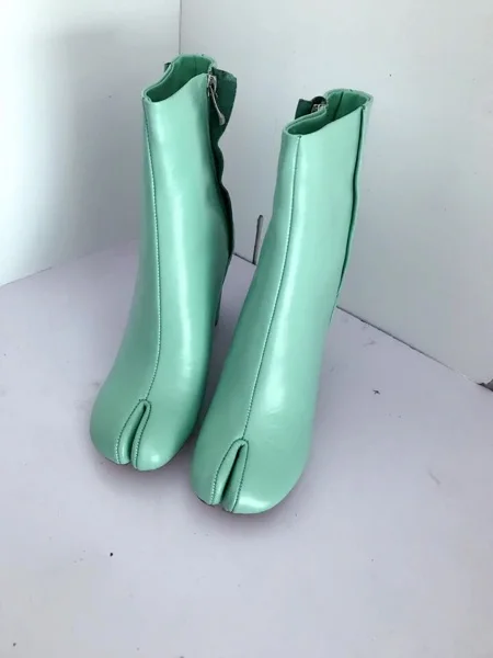 JAWAKYE/короткие ботинки из натуральной кожи серебристого и черного цвета; ботильоны для женщин на высоком каблуке с разрезом на носке; Zapatos mujer - Цвет: green