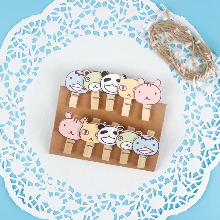 10 Pcs Kawaii Lucu Kartun Hewan Panda Mini Kayu Klip Kecil Kertas