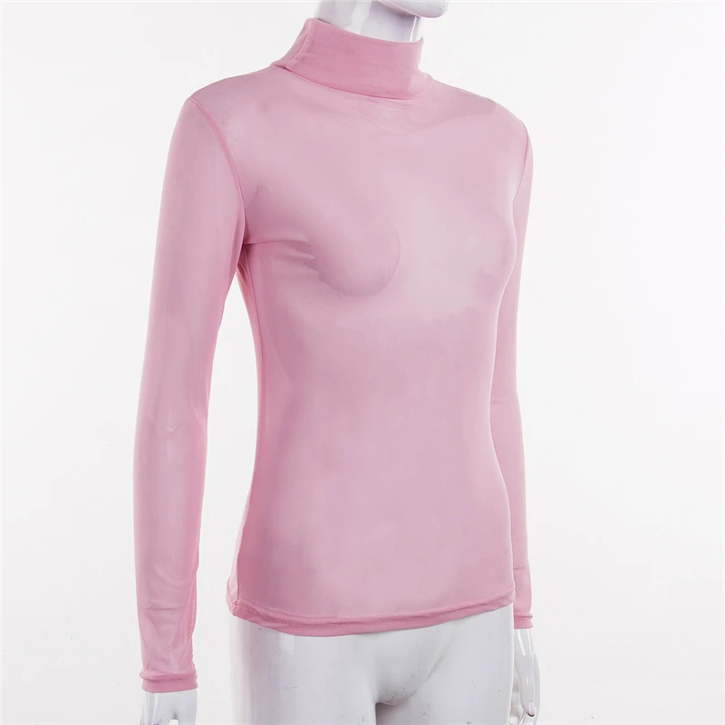 Сексуальная женская футболка, прозрачные сетчатые Топы с длинным рукавом, тонкая женская водолазка, футболка, топ