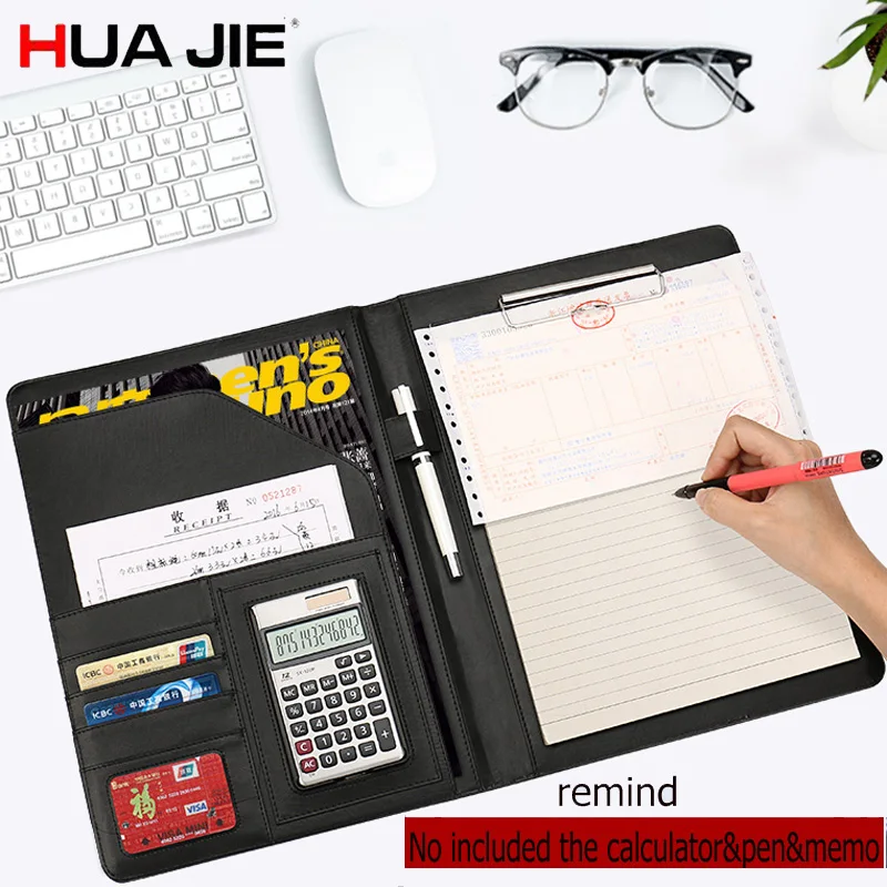 

HUA JIE PU Leather Portfolio Pocket Folder Card Holders A4 paper File Document Organizer Bag for meeting Menu Covers Restaurants