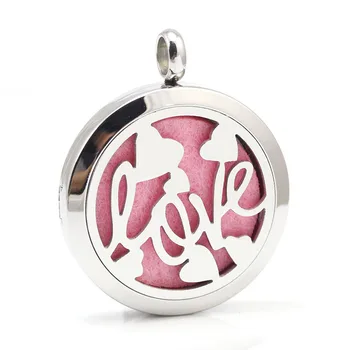 

10pcs/lot 30mm Stainless Steel Love Aromatherapy Aroma Essential Oil Diffuser Pendant Locket Necklace Pendant