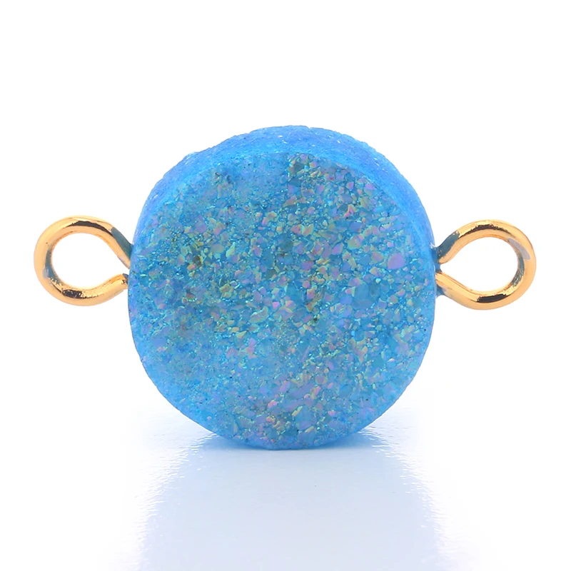 5PCS Round 15mm Druzy Pendant Gold Color Plated Double Bails Pendant