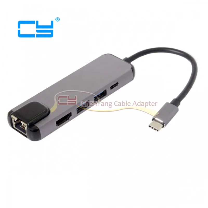 USB 3,1 type-C к HDMI и двойным портам 3,0 концентратор и Ethernet и питание для ПК ноутбук и кабель для Macbook