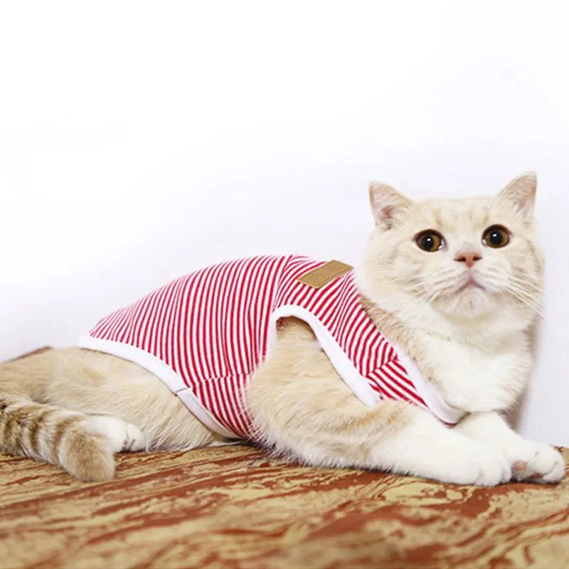Дешевая Одежда для кошек, летняя одежда для домашних животных, жилет, рубашка, полосатый костюм для кошек, хлопковая одежда для животных, одежда для домашних животных, Mascotas