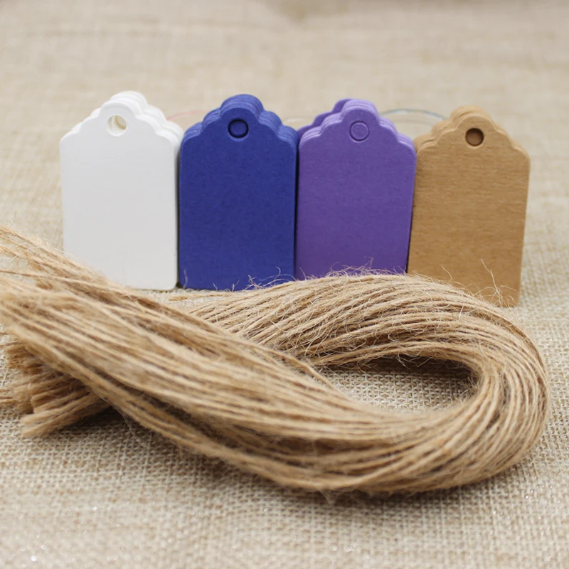 

5*3cm scallop blank Kraft/white/blue/purple paper prouct tag100pcs +100 string for gift packing decoration