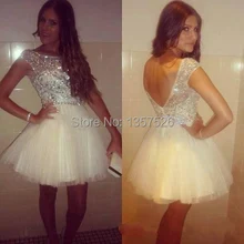 Glaring Backless Tüll Cocktailkleid. klasse Graduation Weiße Kristalle Kurze brautkleider Sheer 2016 Homecoming kleid TK184