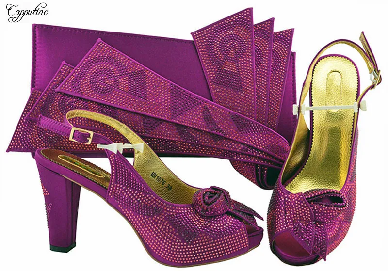 

Lates tmagenta color party set matching high heel pump sandal shoes and purse bag set MM1076