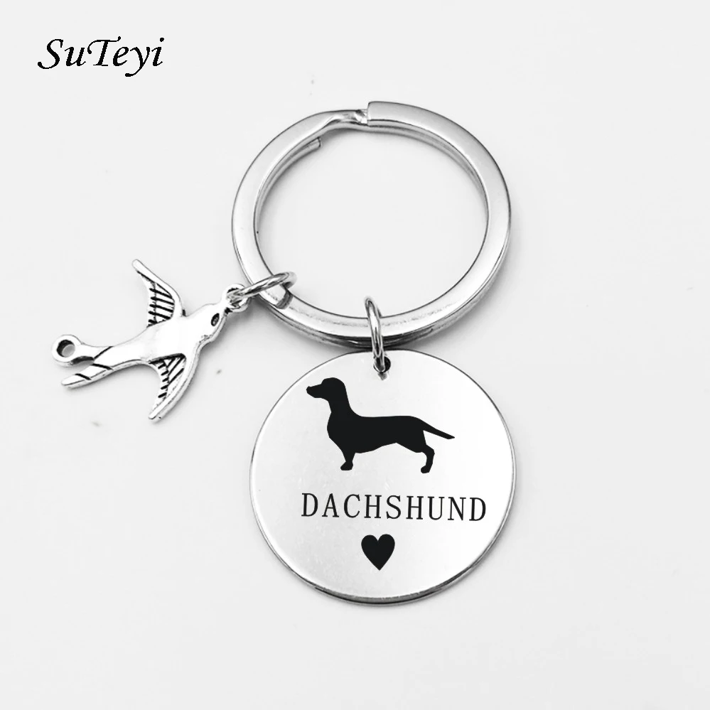 

Suteyi Stainless Steel Dog Cat Keychain Fashion Animal Key Chain Personalized Car Key Holder Pendant Women bag charms Key Ring