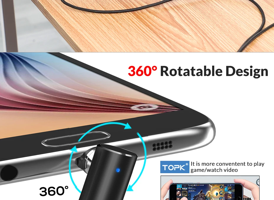 TOPK Магнитный usb-кабель l-типа для iPhone, зарядное устройство Micro USB type C для samsung Galaxy S9 S8 Plus Note Usb C, зарядный кабель