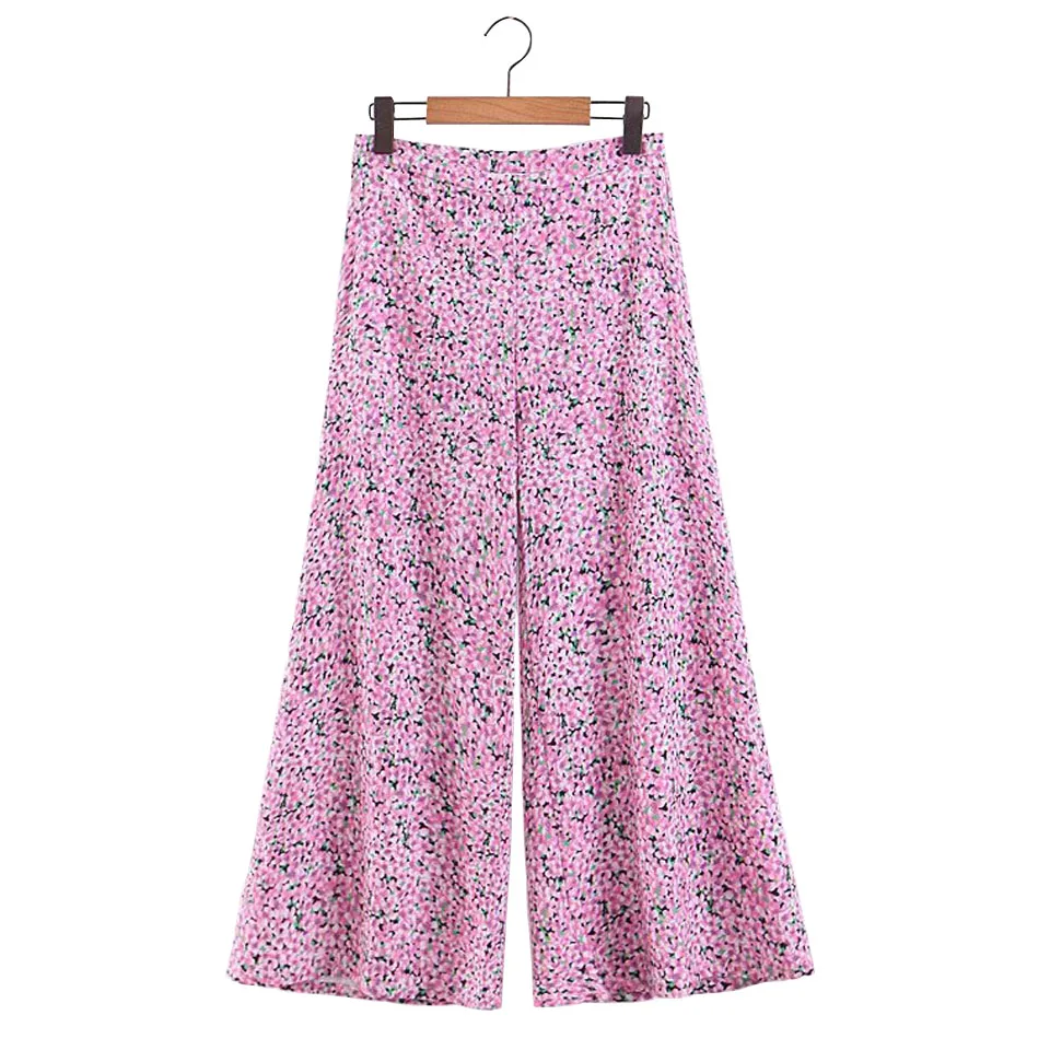 

Women Summer Fashion Floral Pants 2019 Side Zipprr Wide leg Pant Female Fashion Elegant Full Length Pants Trousers