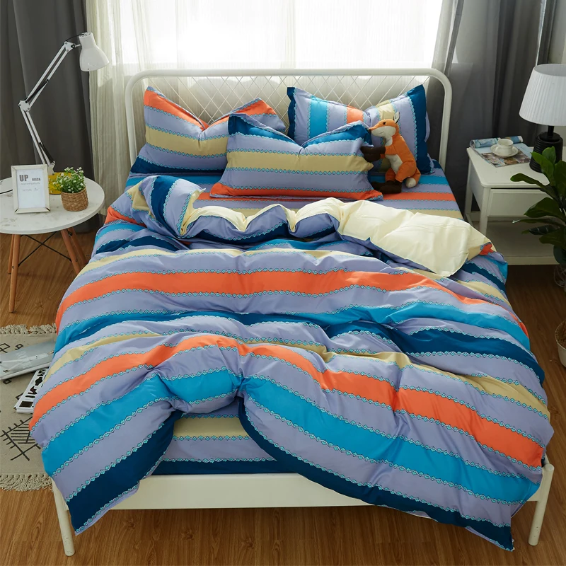 Blue Yellow Orange Stripes Bedding Set Duvet Cover Set 3 4 Pcs