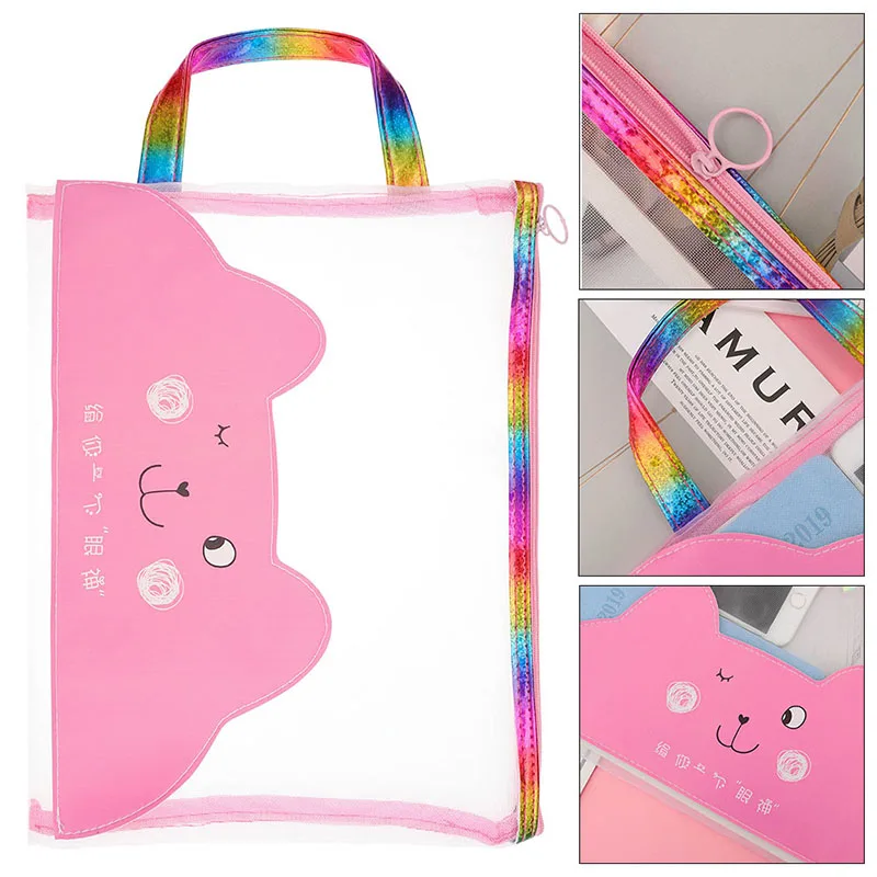 Мультяшная милая розовая сумка в форме сердца для девочек с лазерным экраном, сумка на молнии, Студенческая бумажная сумка, школьные
