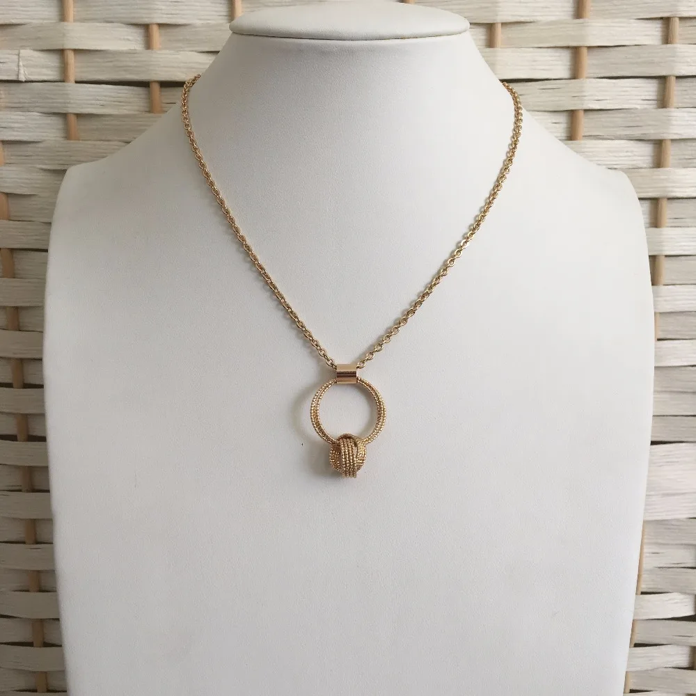 Gold color linked textured circle pendant necklacein Pendant Necklaces