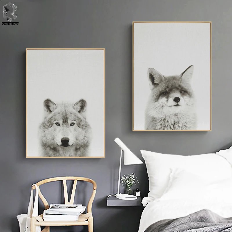

Nordic Fox Canvas Art Prints and Posters Decorative, Wall Art Wolf Paintings Picture for Kids Bedroom Home Decor