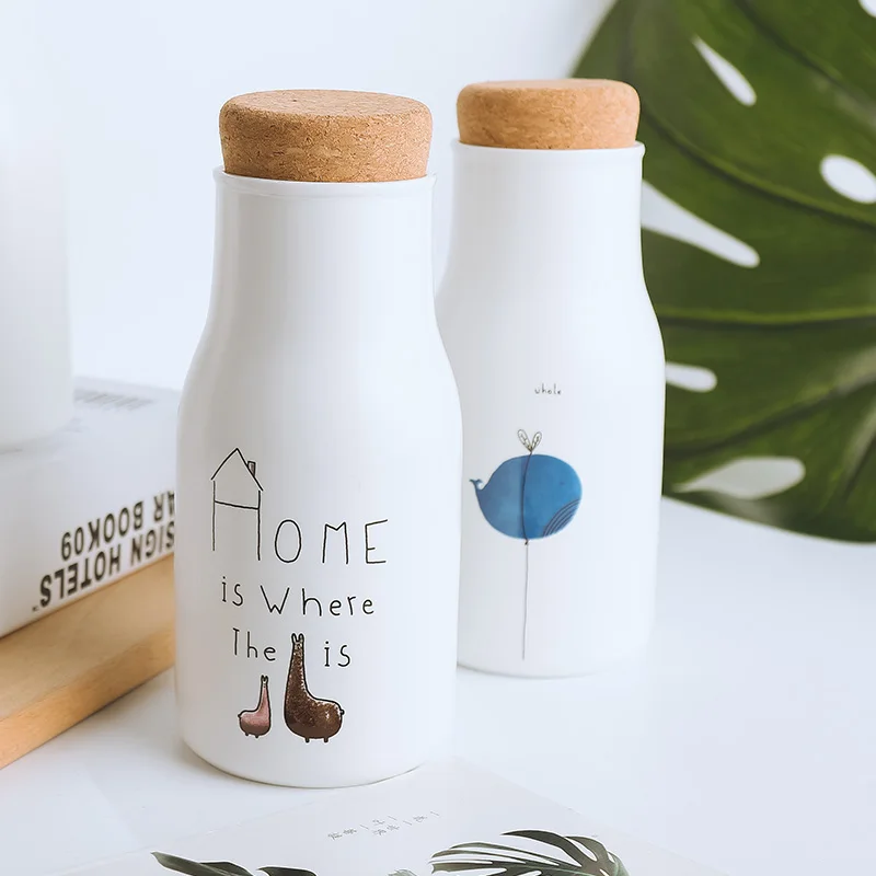 

Cute Flamingo Ceramic Water Bottle 350ml with Lid Cartoon Animal Hand Milk Storage Bottles Jars
