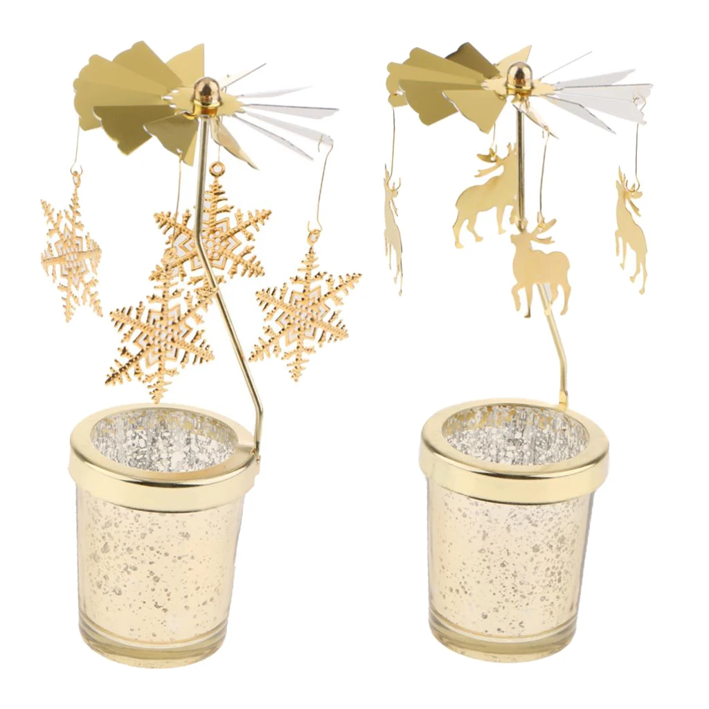 2 Pieces Rotating Spinning Tea Light Candle Holder Candlestick For Wedding Party Decoration