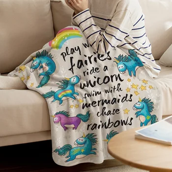 

BIGHOUSES Throw Blanket Cartoon Unicorn Throw Blanket Soft Warm Microfiber Blanket