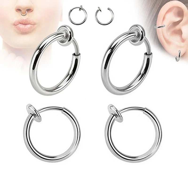 

WIWI 2PCS/Set Stainless Steel Non Piercing Earrings Invisible Spring Earring Clip Nose Ring Clamp For DIY Making Findings Unisex