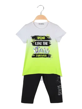 

MISS IMAGE T-shirt asymmetrical with lettering + leggings 3/4 with star-full 2 pieces