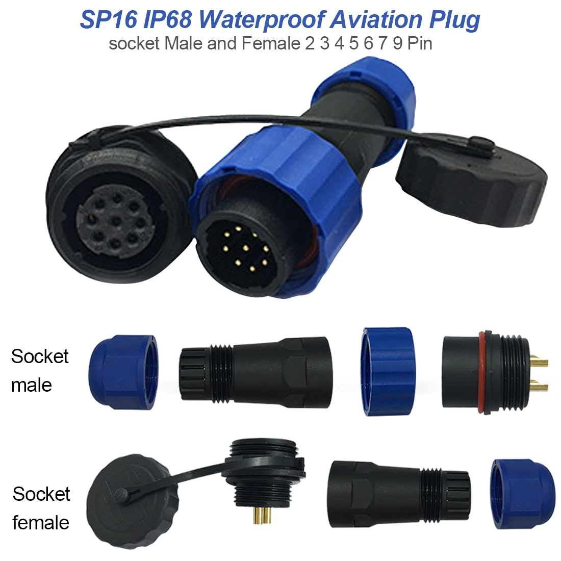 SP16 IP68 Водонепроницаемый разъем 2/3/4/5/6/7/8/9 pin типа «папа» plug& муфтовый стыковочный переводник Панель крепление провода кабеля Разъем