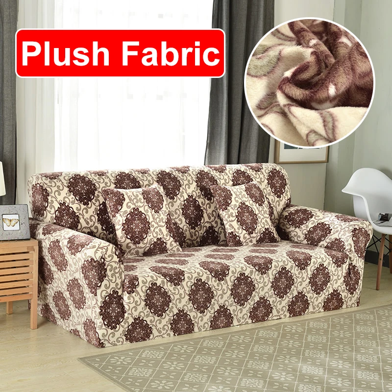 Plush fabirc printed Sofa cover 1/2/3/4 seat thick Slipcovers couch covers stretch elastic cheap