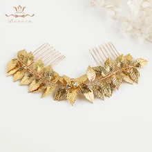 Модные свадебные аксессуары для волос ручной работы, золотые листья, расчески для волос невесты, Кристальные Свадебные повязки для волос, вечерние аксессуары для волос