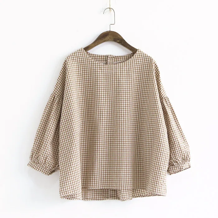 Mujer primavera blusas femininas cuello después de hebilla plaid manga linterna suéter camisas blusa de las mujeres ropa mujer... 166-0218 Mujer primavera blusas femininas cuello después de hebilla plaid manga linterna suéter camisas blusa de las mujeres ropa mujer... 166-0218