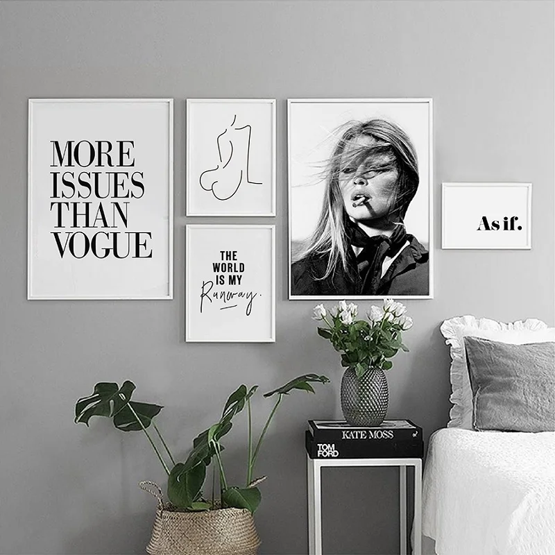 

Modern Abstract Figure Profile Inspiring Quotes Canvas Painting Black and White Posters Wall Art Pictures for Living Room Decor