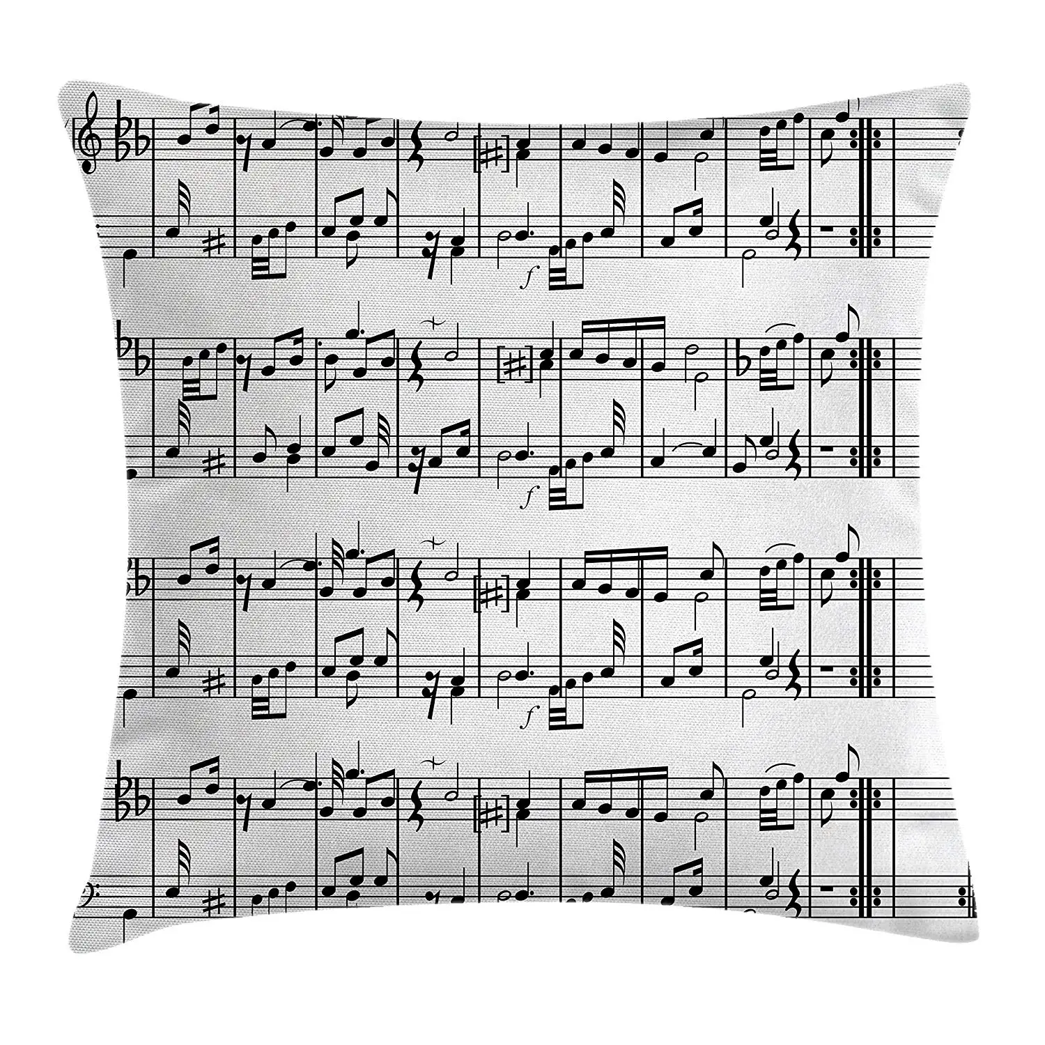 Music Throw Pillow Musical Notes on The Clef Illustration Ornamental Artistic Pattern Artwork Print Decorative |