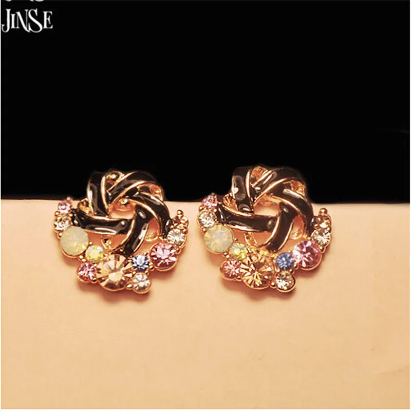 

JINSE New Korean Upscale Jewelry Elegant Temperament Distorted Colorful Windmills Rhinestone Stud Earring 3 Color Option ERG005