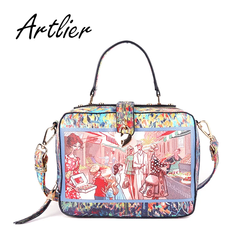 

Women Handbag with Heart Shape Lock European and American Fashion Printing Top-handle Tote Bag Lady Crossbody Messenger Bag