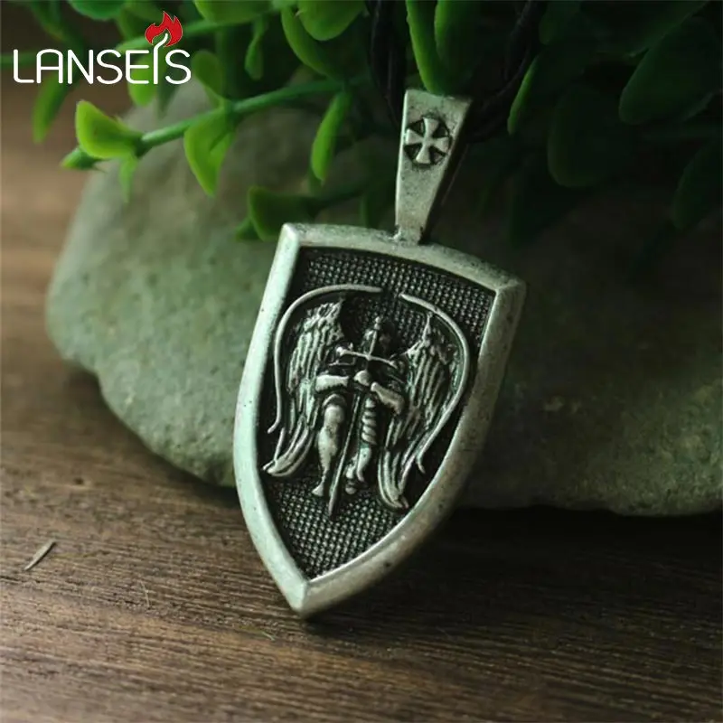 lanseis 10pcs men necklace Archangel St.Michael Protect Me Saint Shield Protection pendant jewelry | Украшения и аксессуары