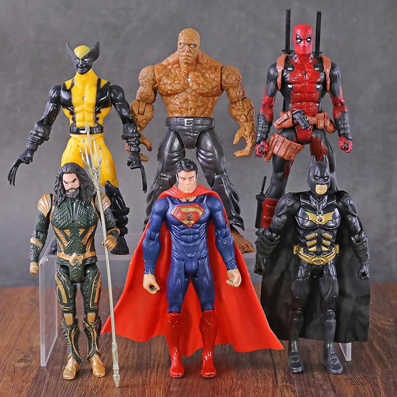 

Marvel Avengers DC Super Heroes Superman Batman Wolverine Deadpool Aquaman Thing Action Figures Boys Toys 6pcs/set