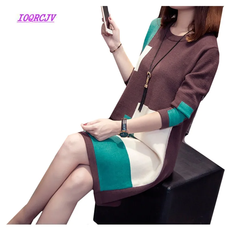 

Winter Women's Sweater Dress Plus Size 4XL Loose Long Knit Sweater Women's Dresses Long pullover Sweater Autumn Girls Dress B111